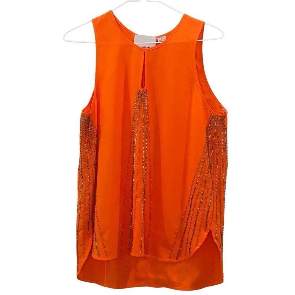Anthropologie Chloe Oliver Keyhole Sleeveless Bead Accent Hi-low Tank Blouse Ora